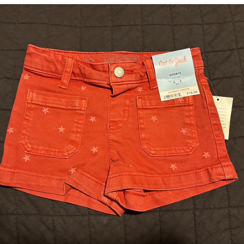 Cat & Jack Girls 3T Coral Orange Star Print Mid-Rise Ultimate Stretch Shorts NWT